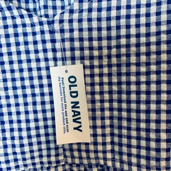 Old Navy Tiered Seersucker Long Sleeve Top XXL NEW Blue White Gingham Plaid NWT - Picture 4 of 12